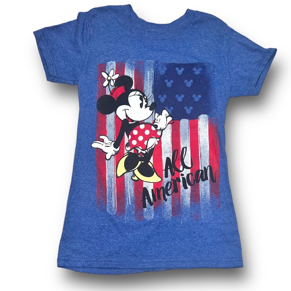 Disney Store Minnie Mouse American Flag Short Sleeve Ladies Fit T-Shirt, XS, EUC